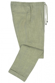 Pantaloni din in slim verzi uni