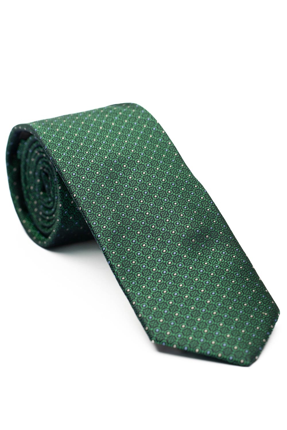 Cravata matase tesuta verde print geometric 0