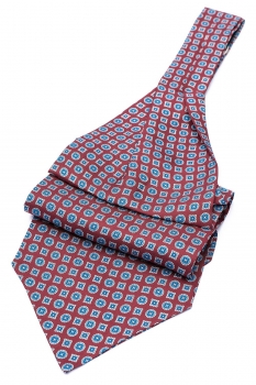 Ascot tie tip printed silk burgundy geometric