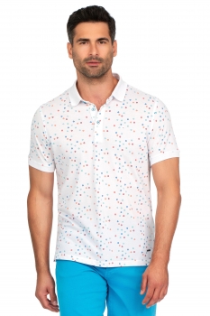 Tricou polo slim alb print geometric