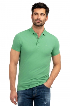 Tricou polo slim verde uni