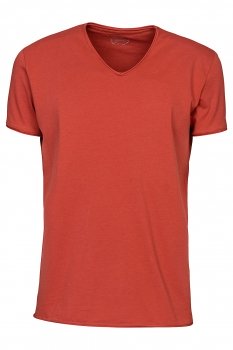 Tricou slim oranj guler in v