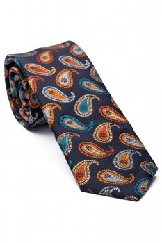 Cravata matase tesuta bleumarin print floral