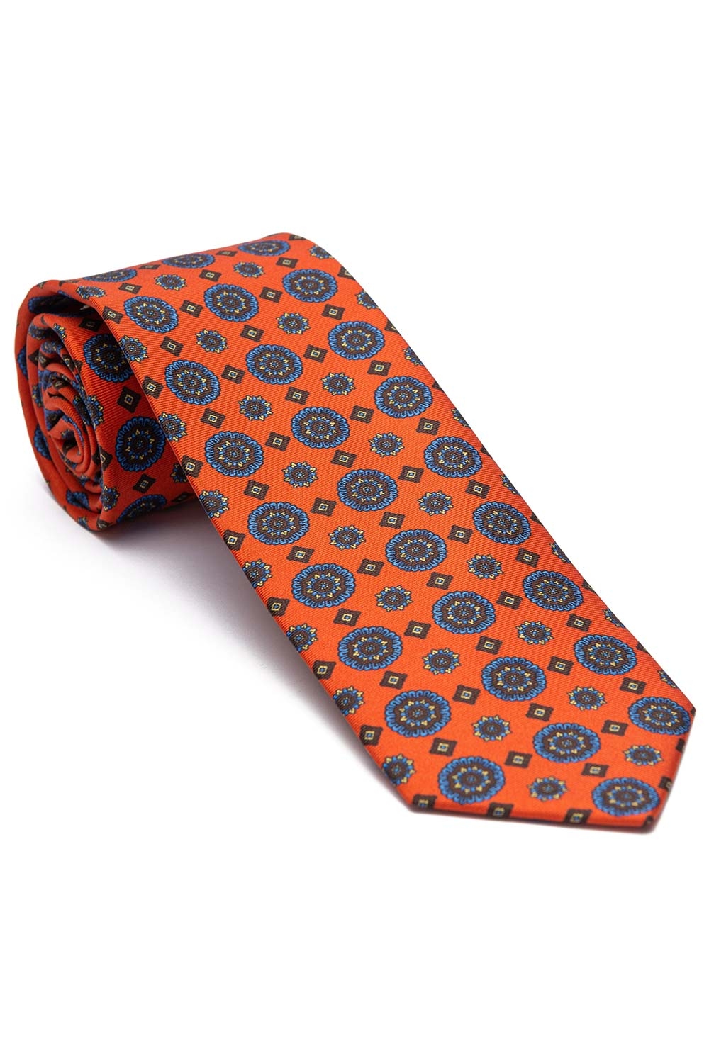 Cravata matase imprimata oranj print geometric 0