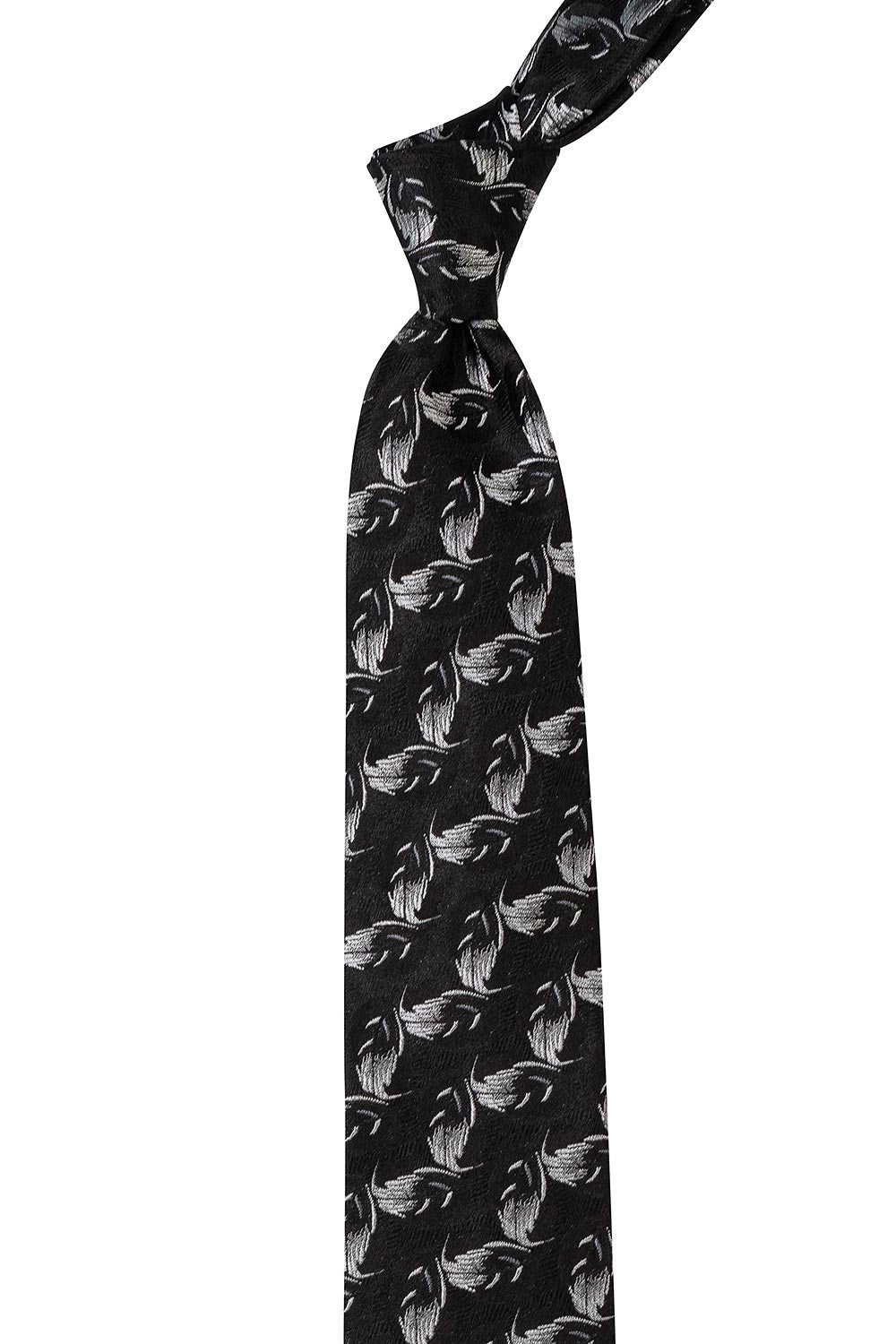Cravata matase tesuta neagra print floral 1