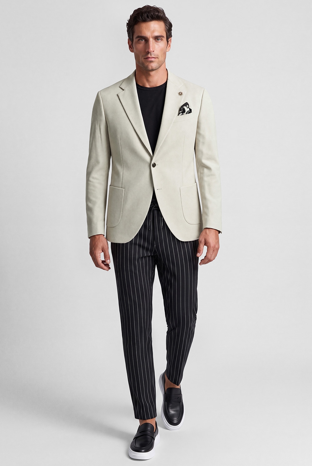 Slim body black stripe trousers 0