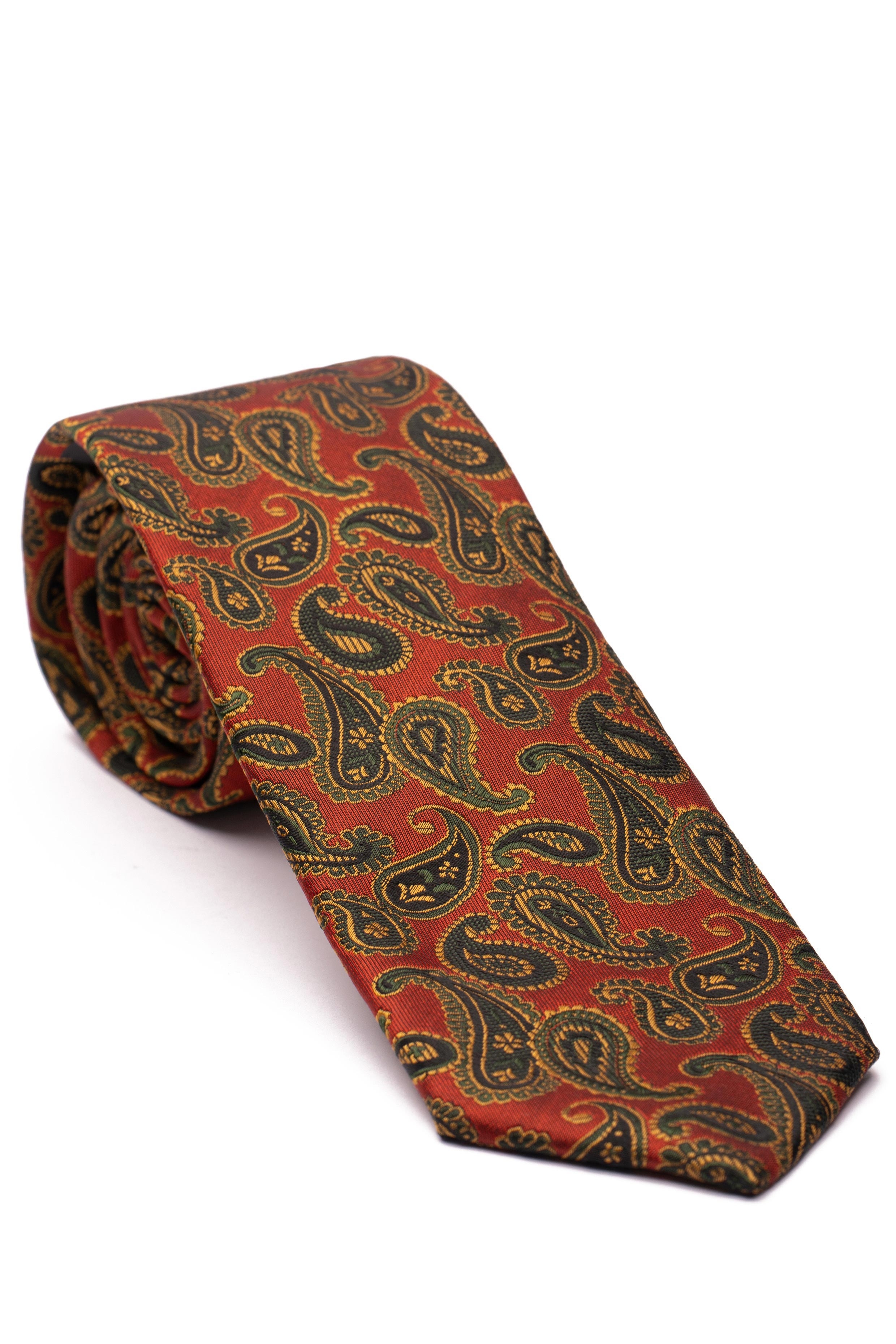 Cravata poliester tesut oranj print floral 0
