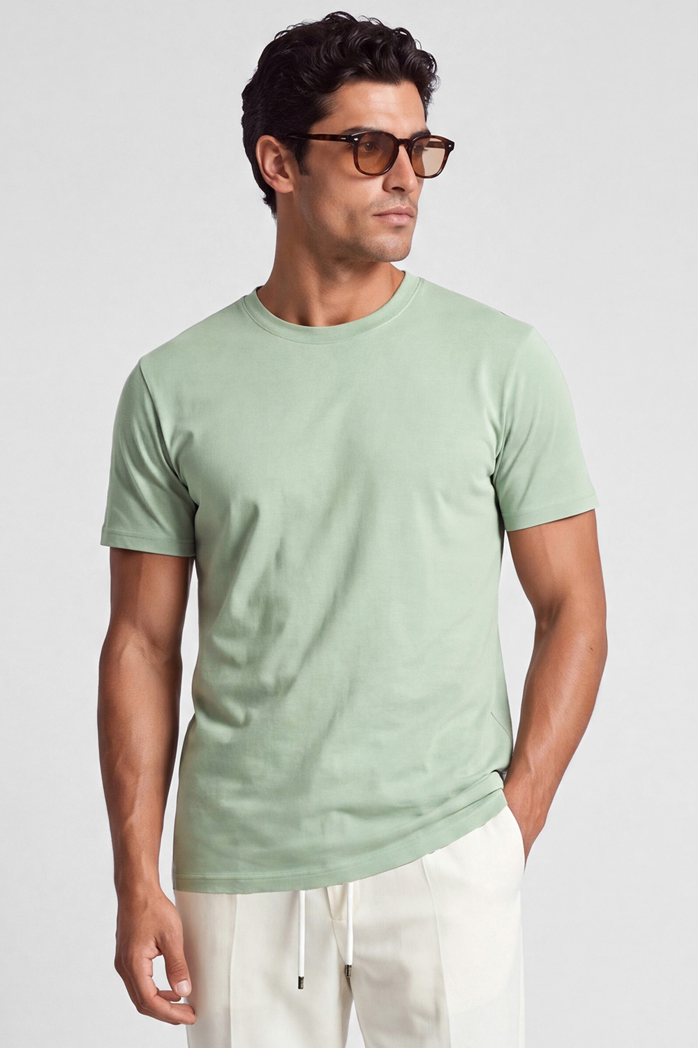 Tricou oversize verde uni guler rotund 0