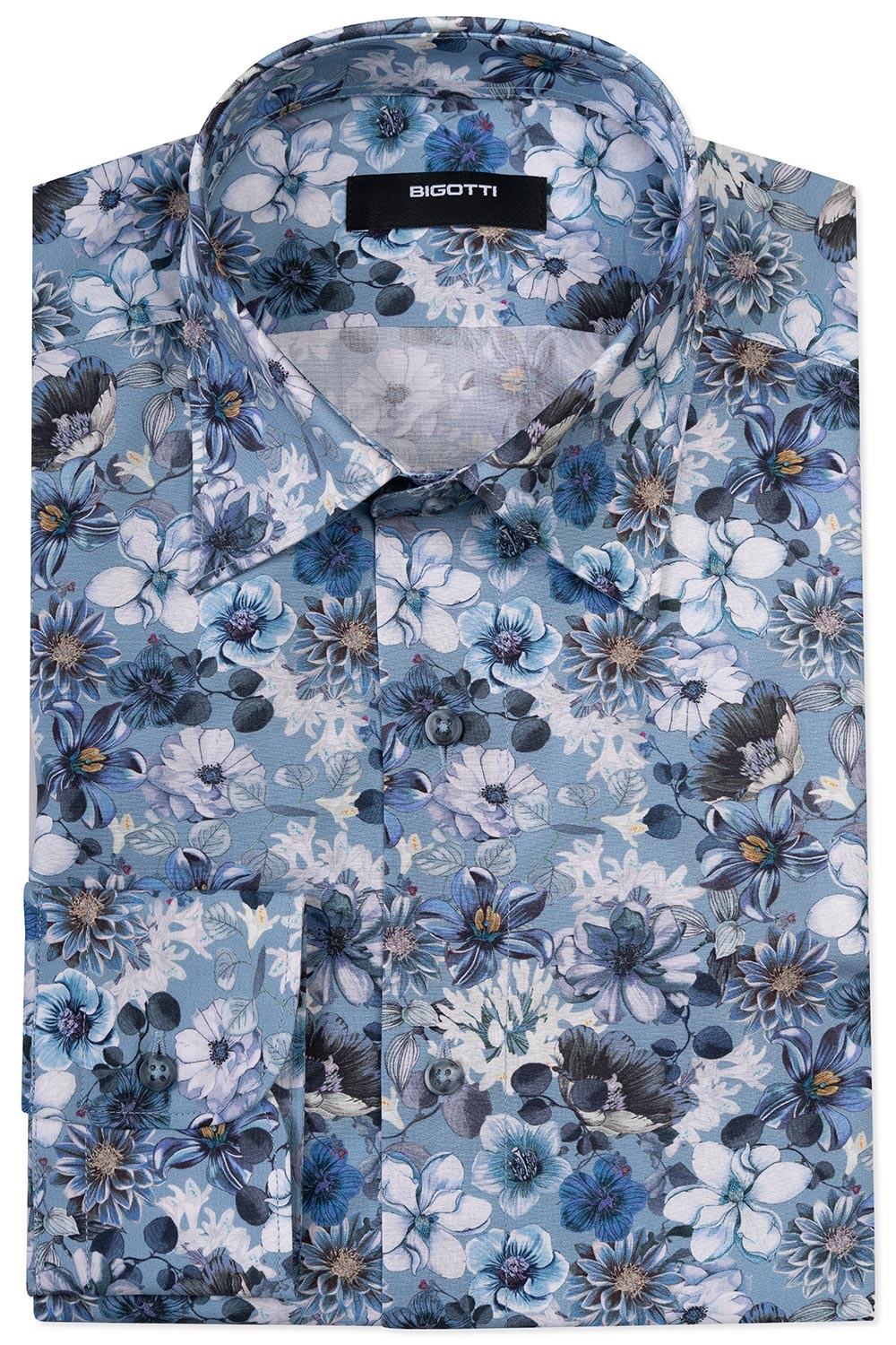 Shaped light blue floral shirt 0