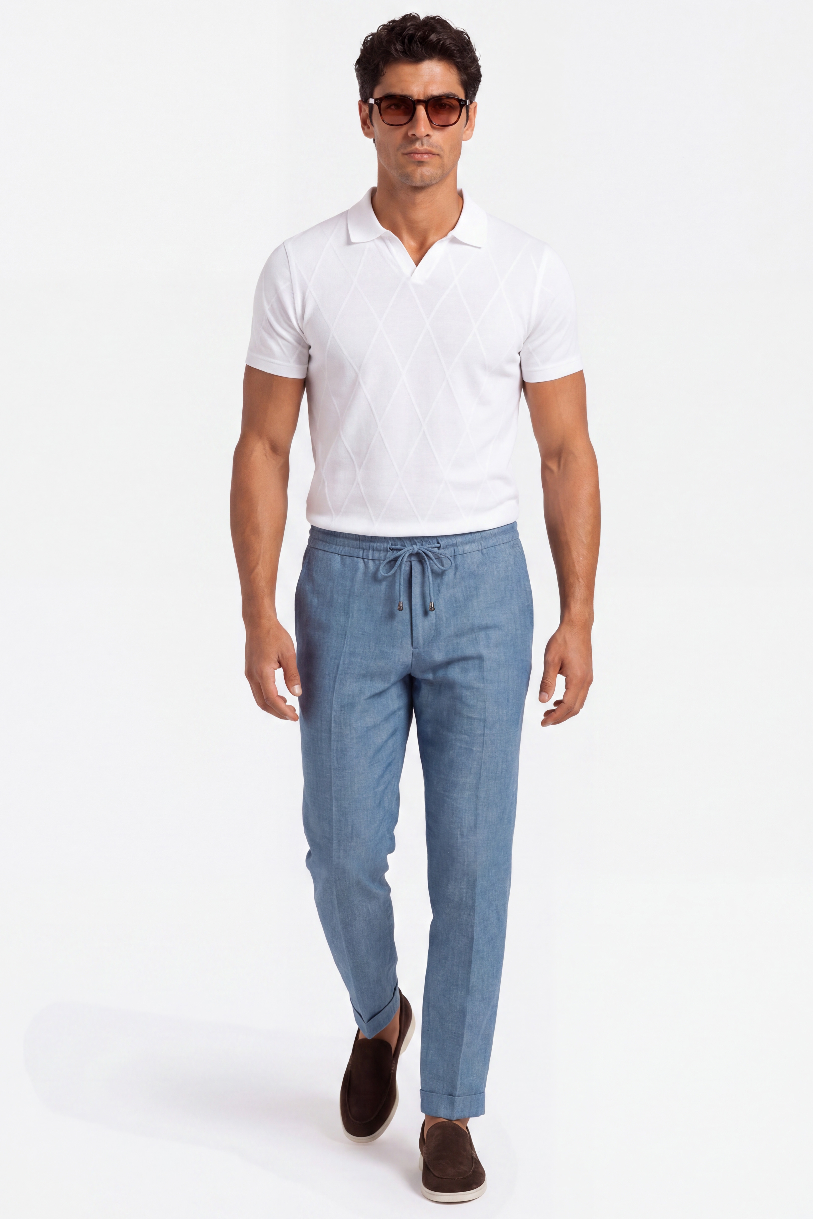Slim body light blue plain trousers 0