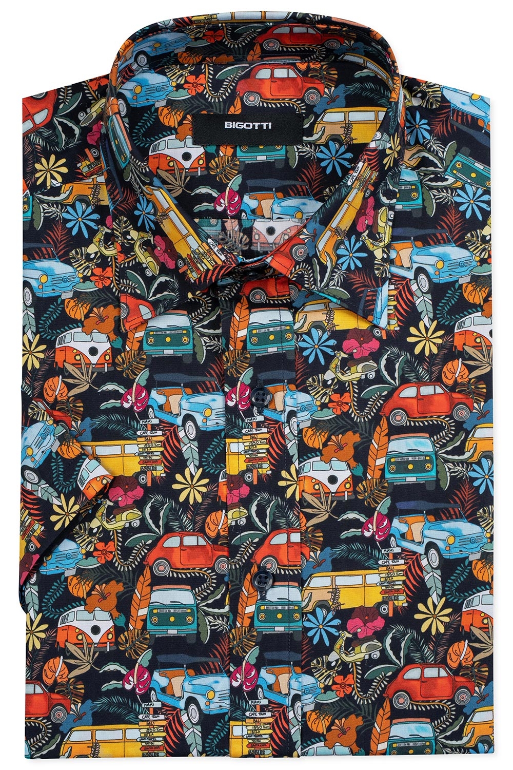 Camasa maneca scurta slim bleumarin print 0
