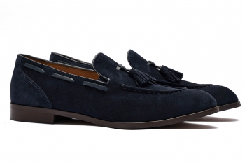 Mocasini bleumarin piele intoarsa