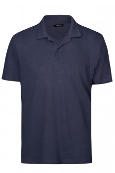 Tricou polo slim albastru din in si bumbac