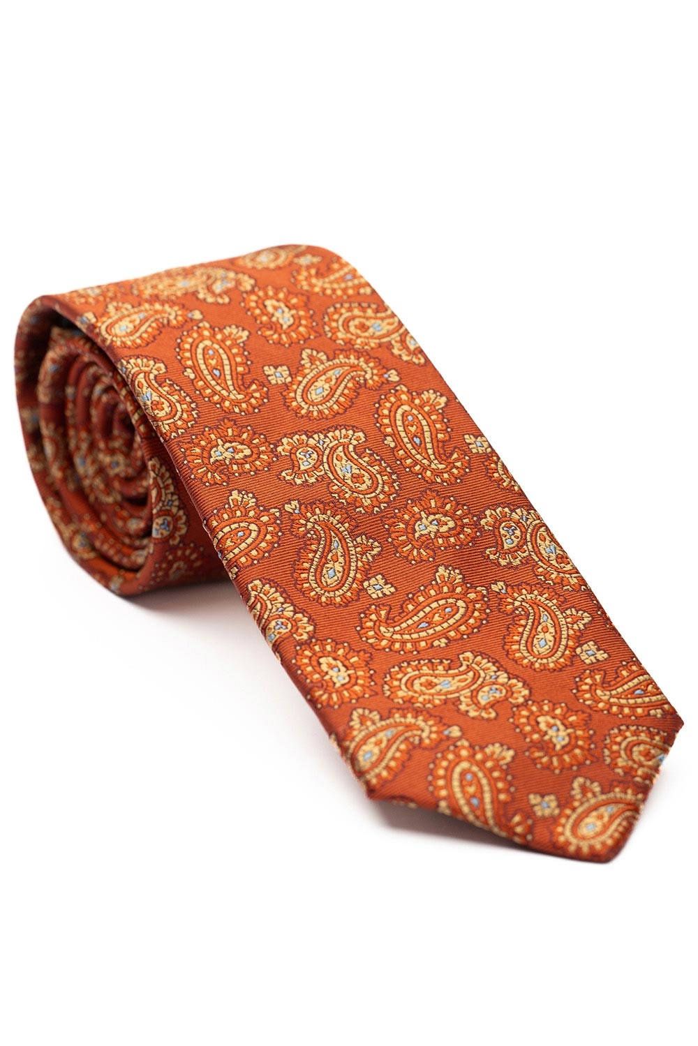 Cravata matase tesuta oranj print floral 0