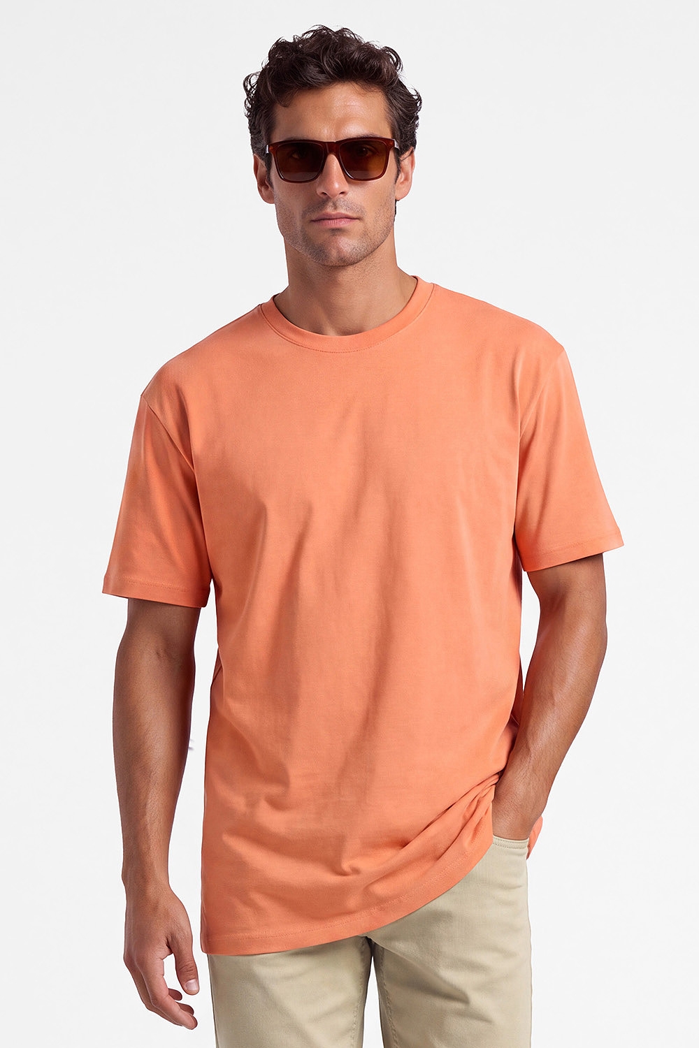Tricou oversize oranj guler rotund 0