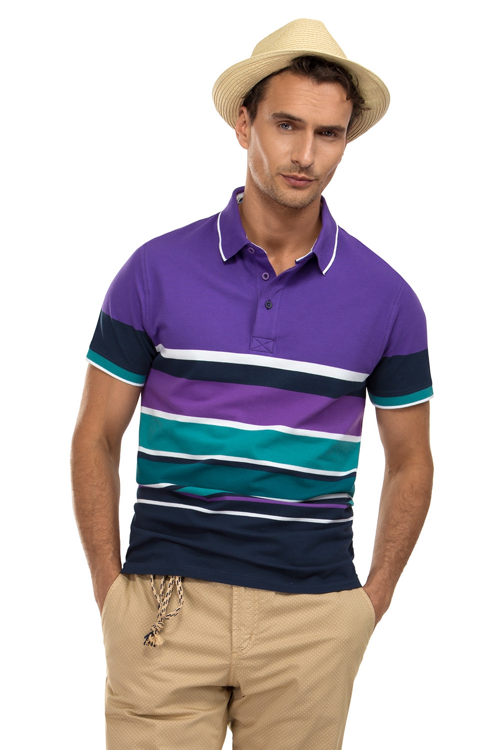 Tricou polo violet in dungi 0