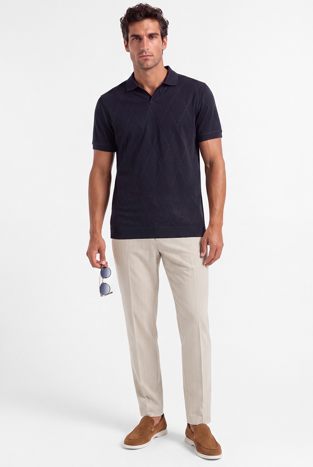 Pantaloni slim bej in dungi 0