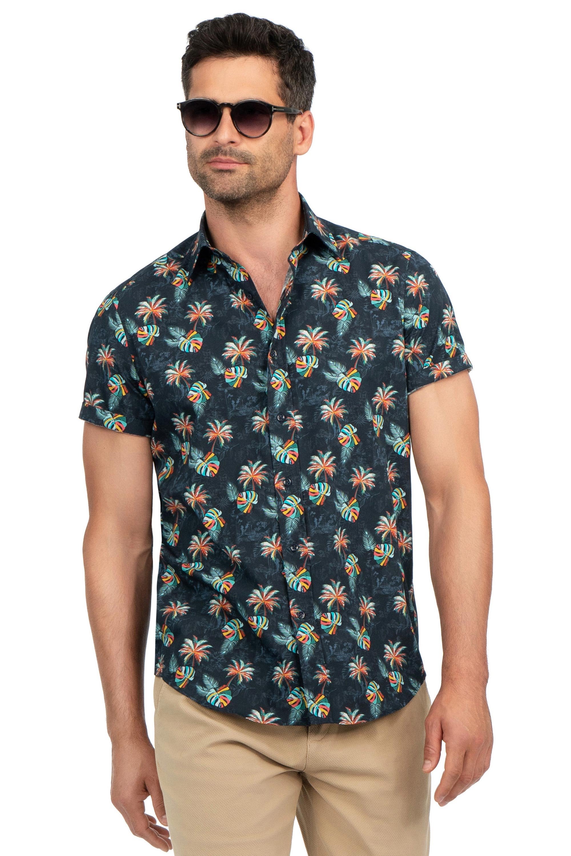Camasa slim maneca scurta bleumarin print geometric 1