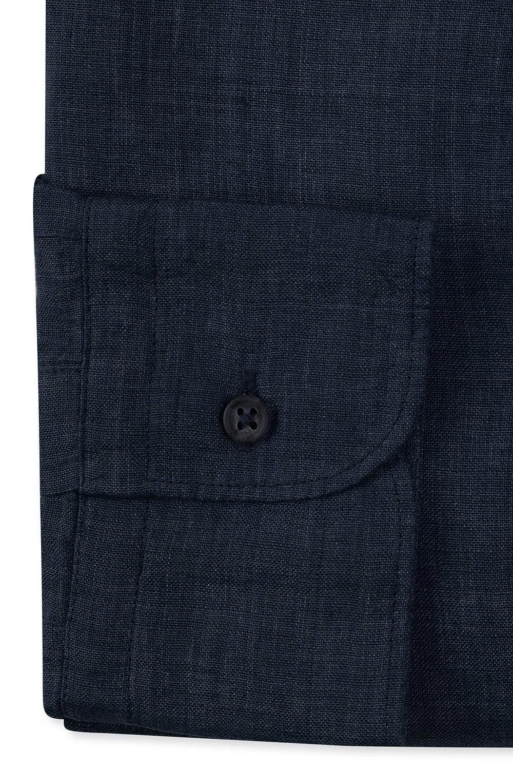 Camasa din in slim bleumarin uni 2