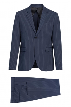 Costum slim albastru cu dungi