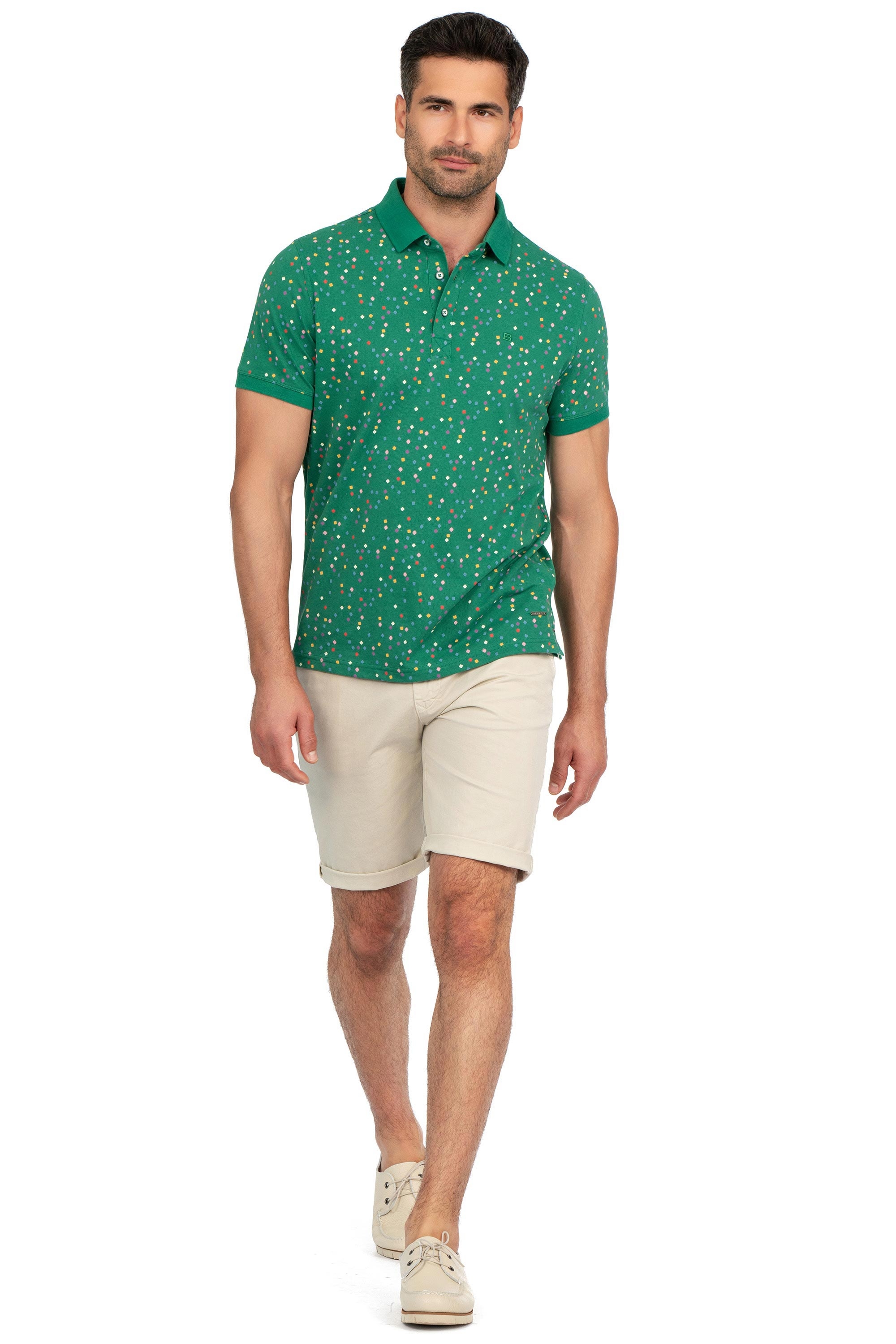 Tricou polo slim verde print geometric 3