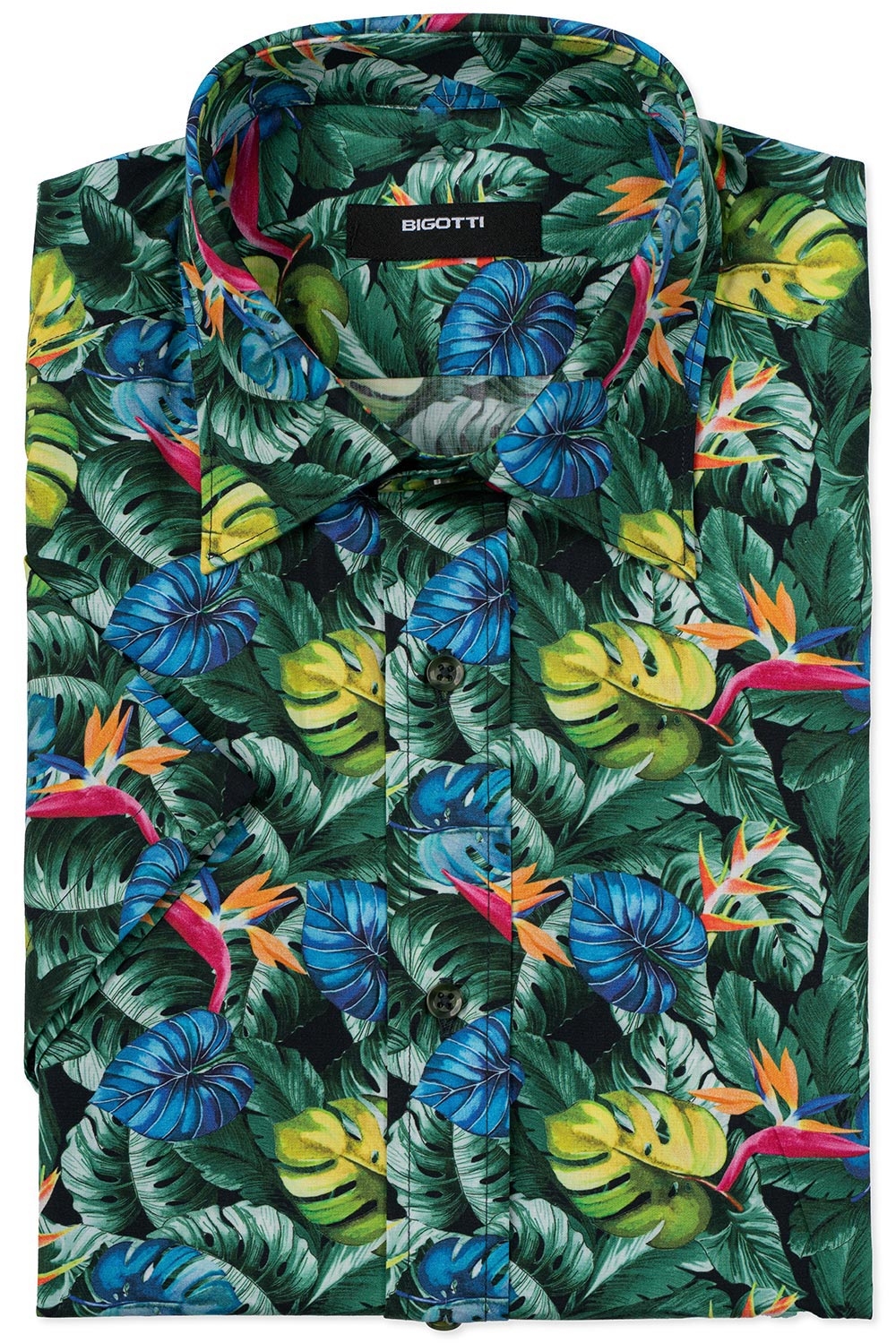 Camasa slim maneca scurta verde print geometric 0