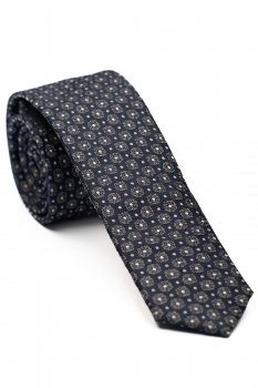 Cravata matase tesuta bleumarin print floral