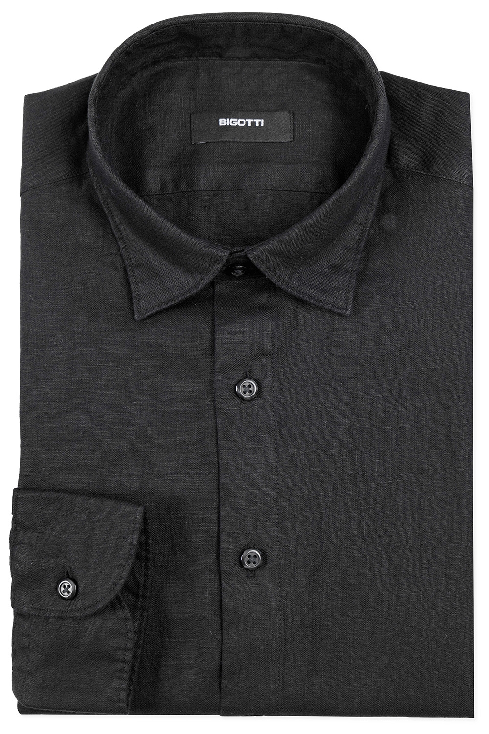 Camasa din in slim neagra uni 0