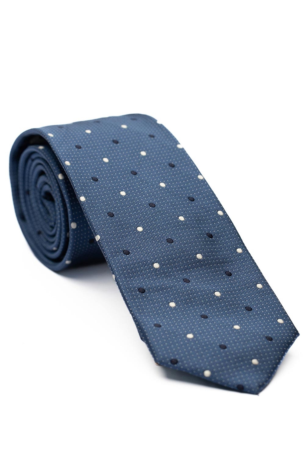 Cravata matase tesuta albastra print geometric 0