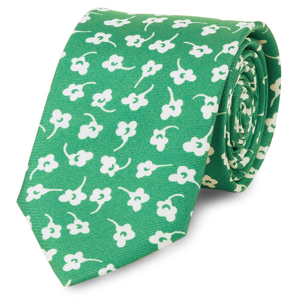 Cravata matase tesuta verde print floral 2