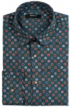 Camasa din in slim albastra print geometric