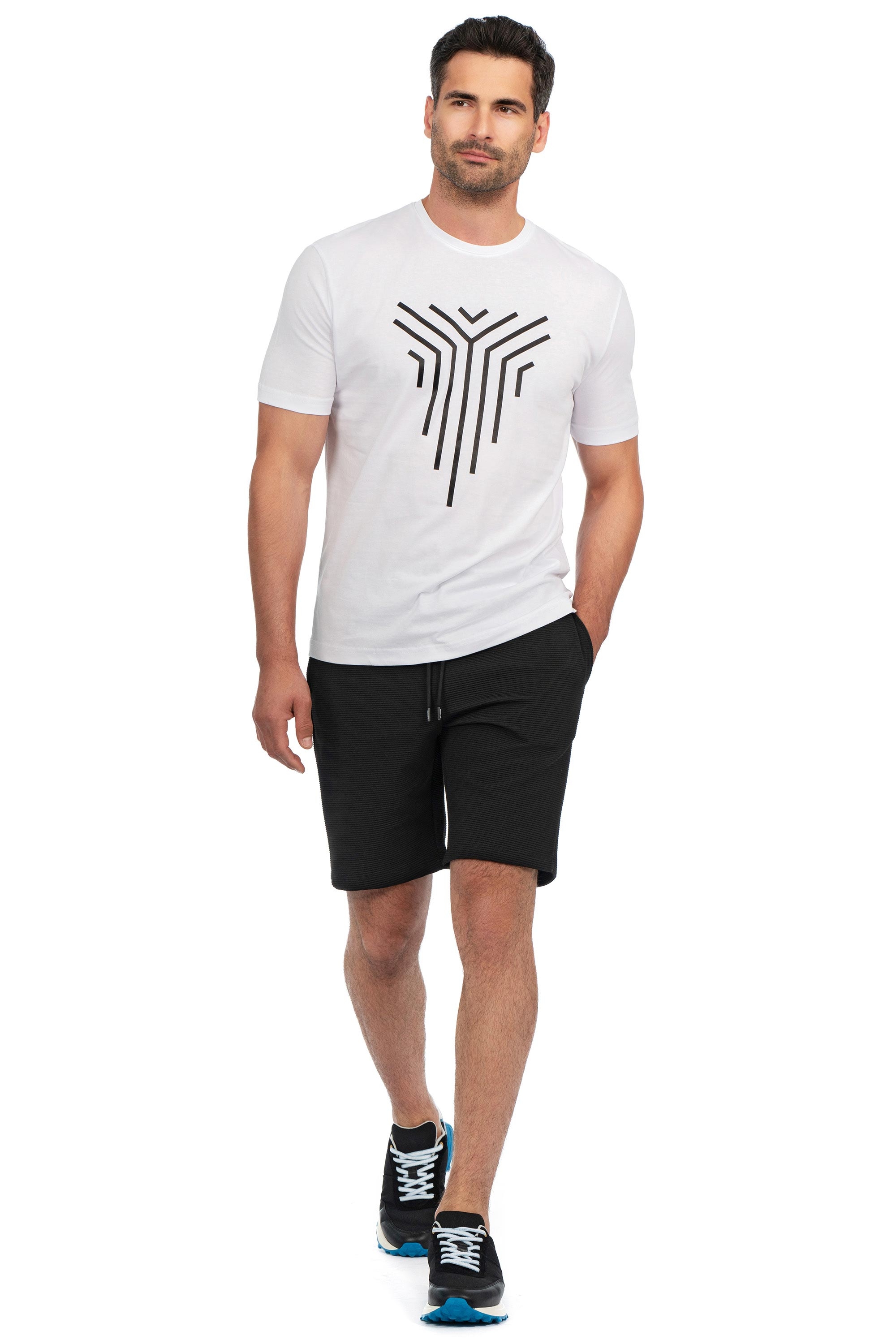 Tricou slim alb print guler rotund 3