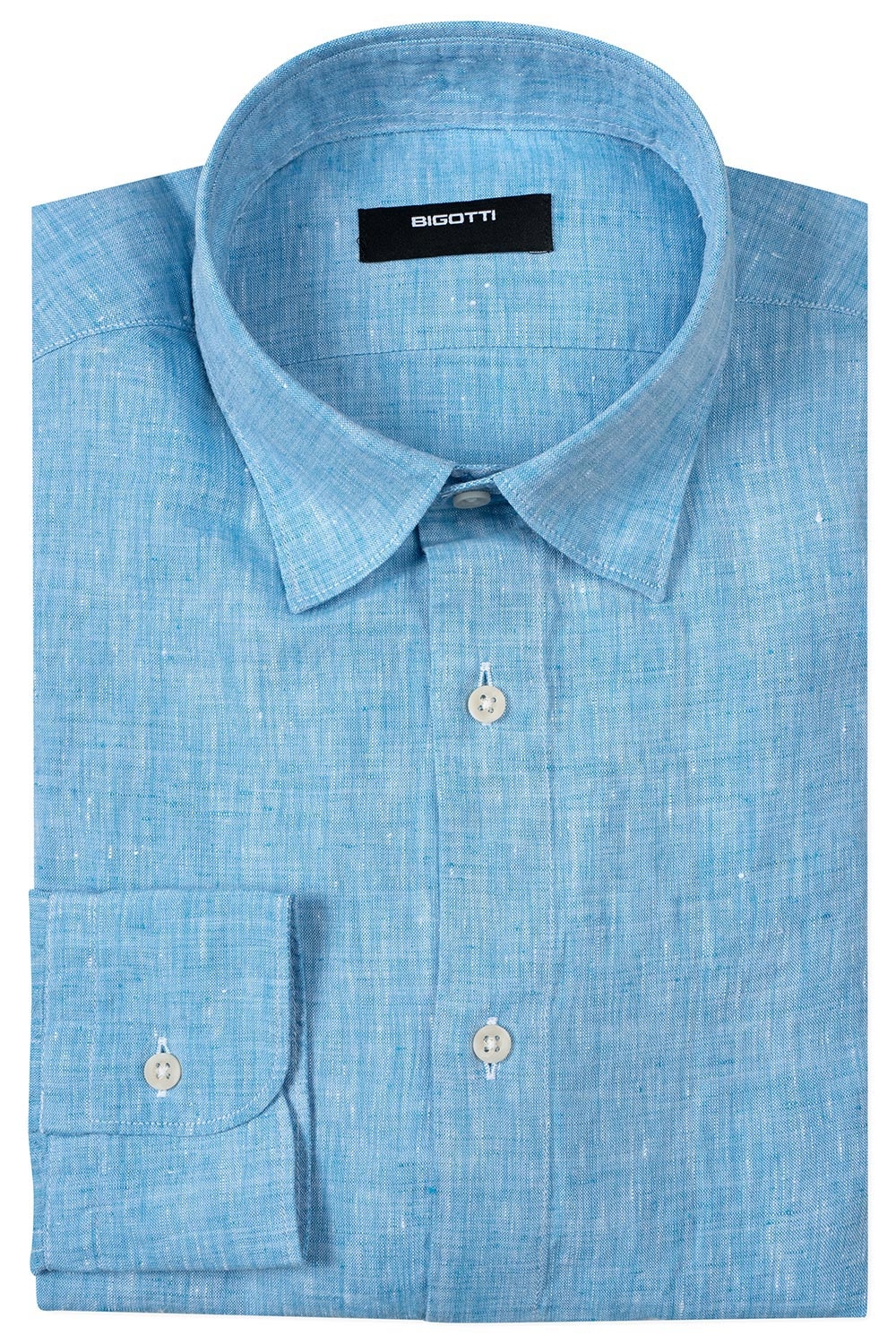 Camasa din in shaped bleu uni 0