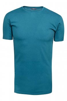 Tricou slim albastru guler rotund