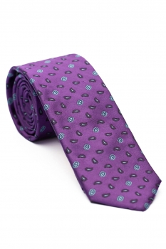 Cravata matase tesuta mov print floral