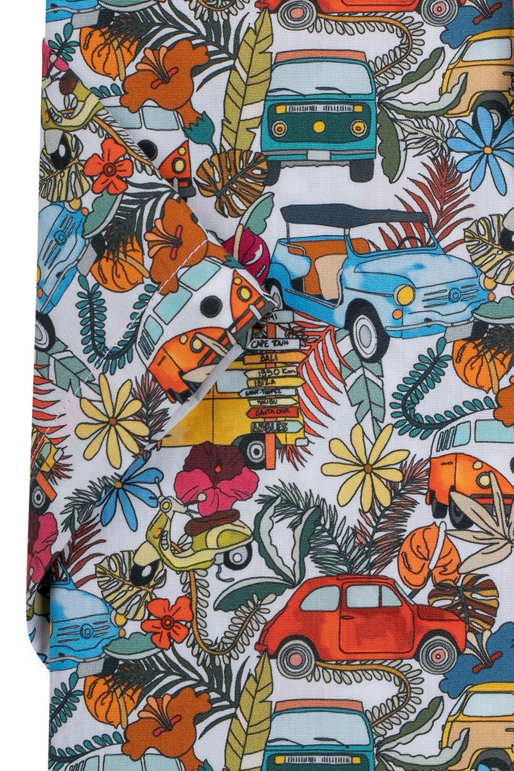 Camasa maneca scurta slim alba print 2