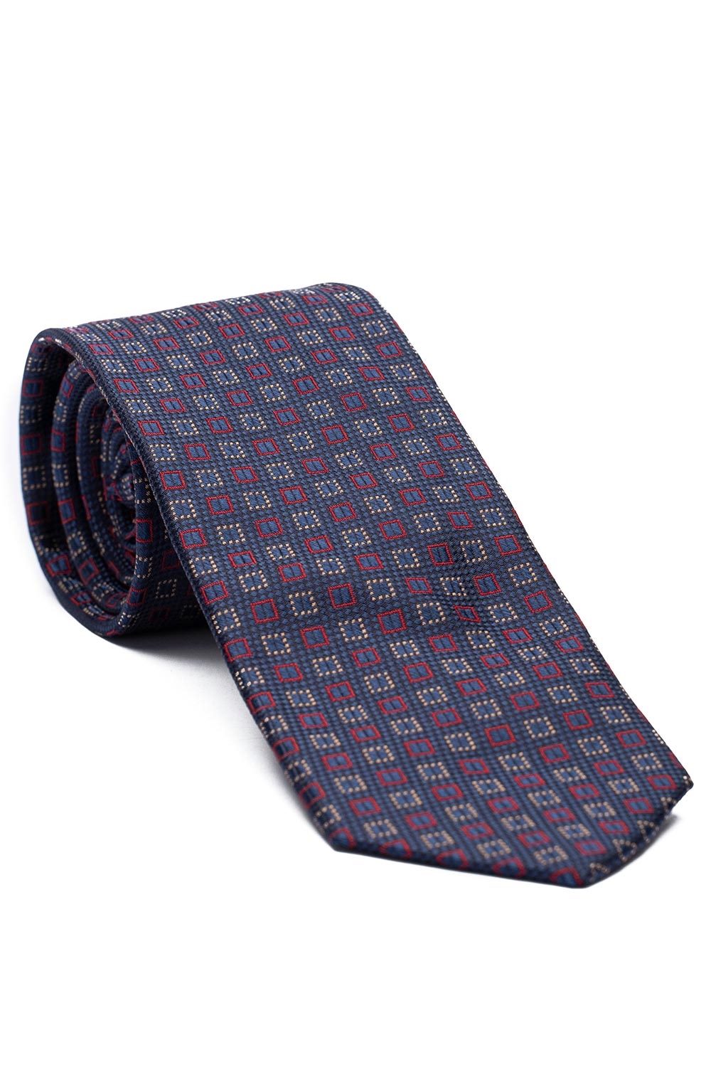 Cravata matase tesuta albastra print geometric 0