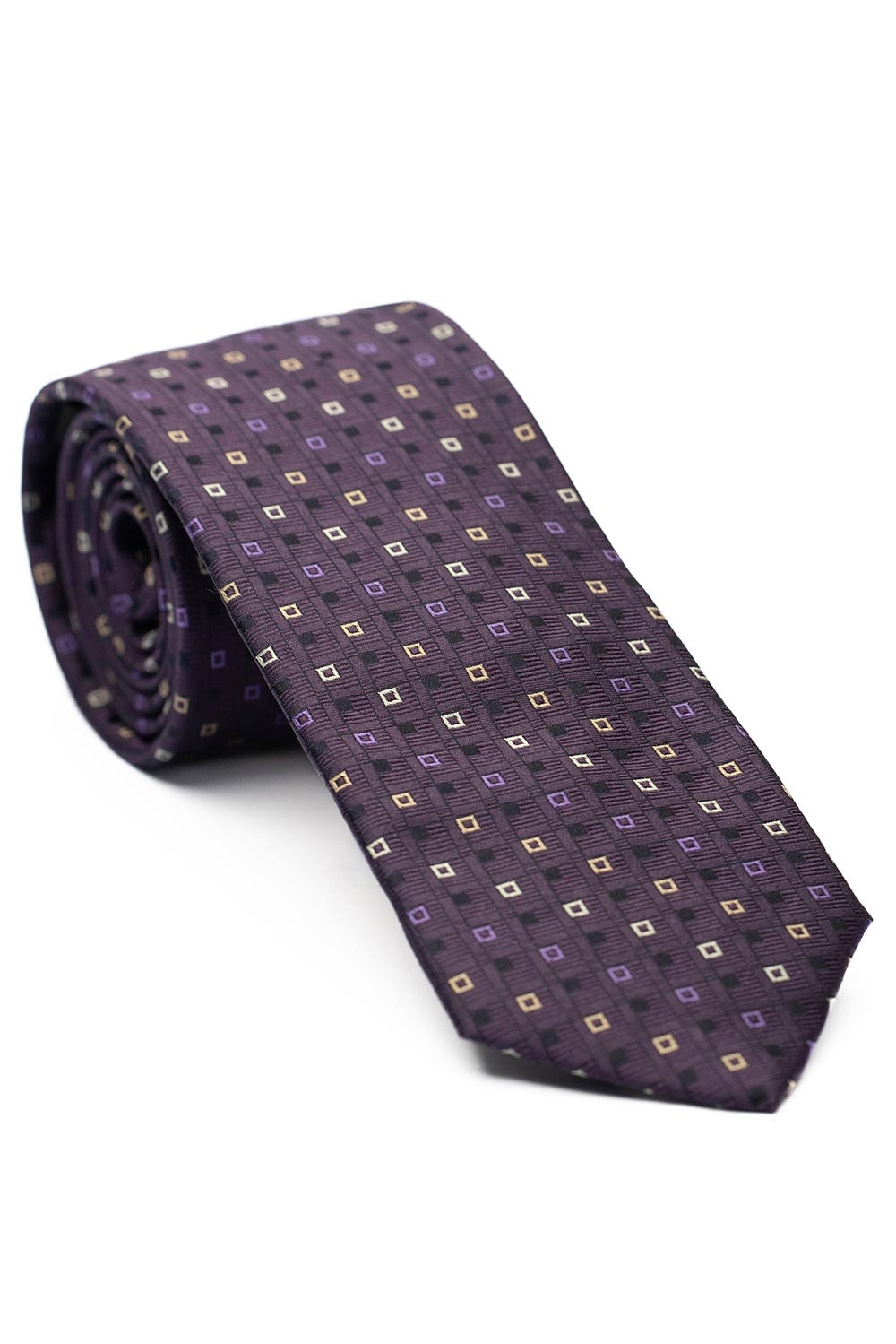 Cravata matase tesuta violet print geometric 0