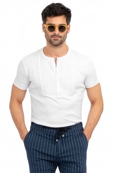 Tricou slim alb guler rotund 