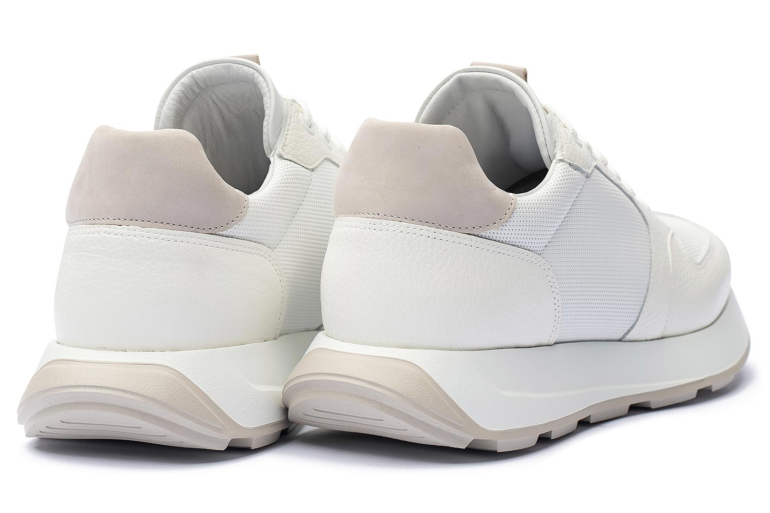 Sneakers albi piele naturala si textil 2