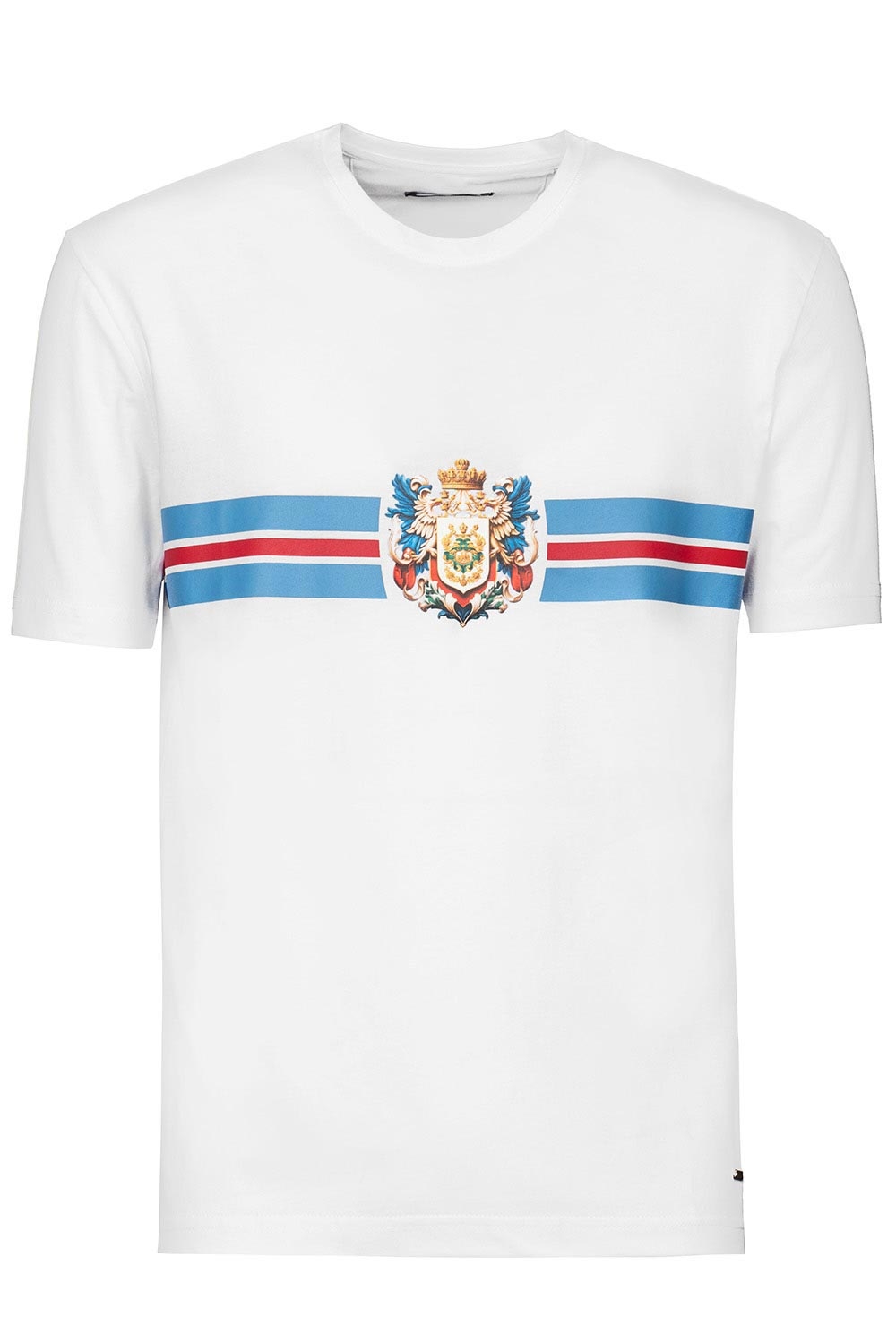 Tricou slim alb print guler rotund 1