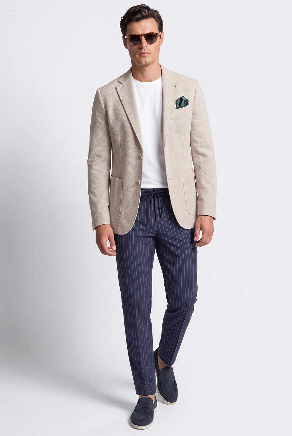 Pantaloni slim albastri cu dungi 0