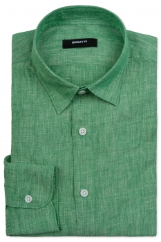 Camasa din in superslim verde uni