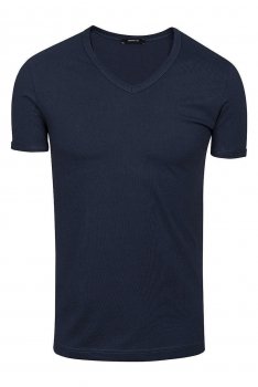 Tricou slim casual bleumarin guler in v