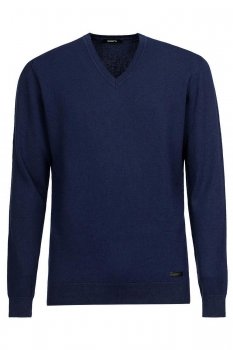 Pulover slim bleumarin guler in v