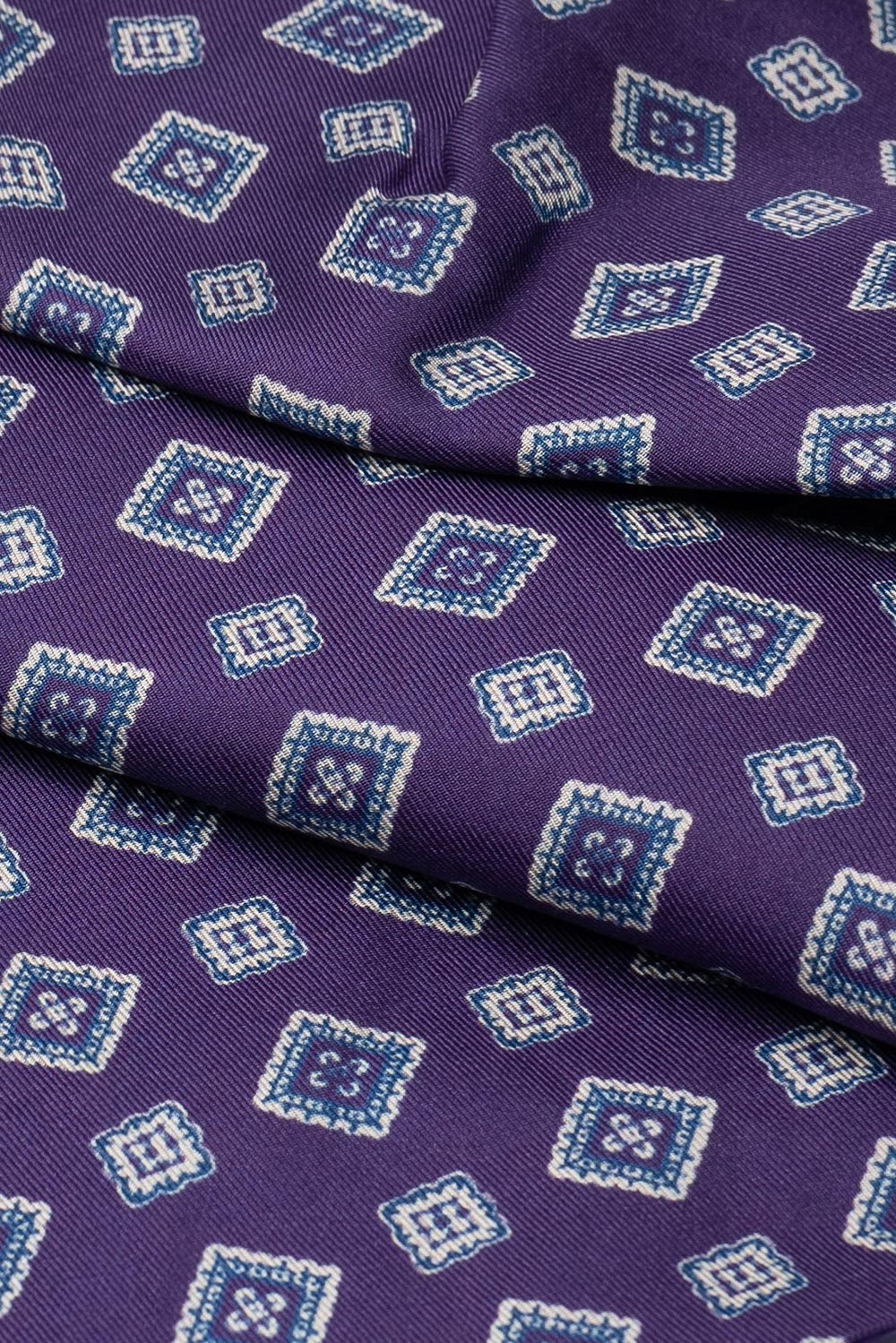 Ascot tie tip printed silk purple geometric 1