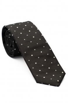 Cravata matase tesuta neagra print geometric