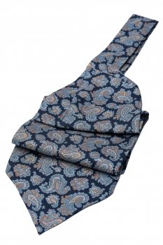 Ascot tie tip printed silk navy geometric