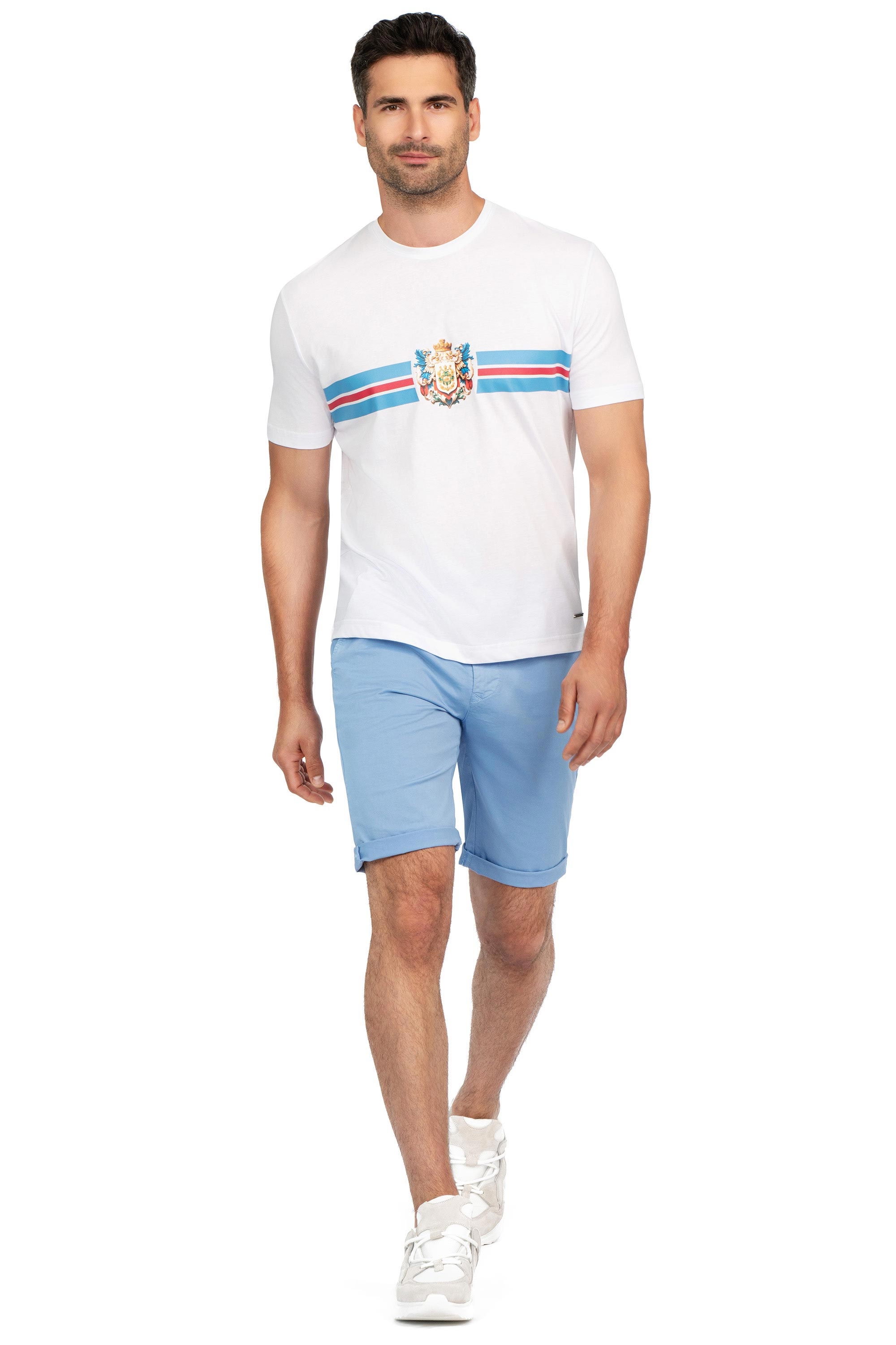 Tricou slim alb print guler rotund 3