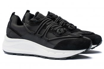 Black suede leather, textile shoes